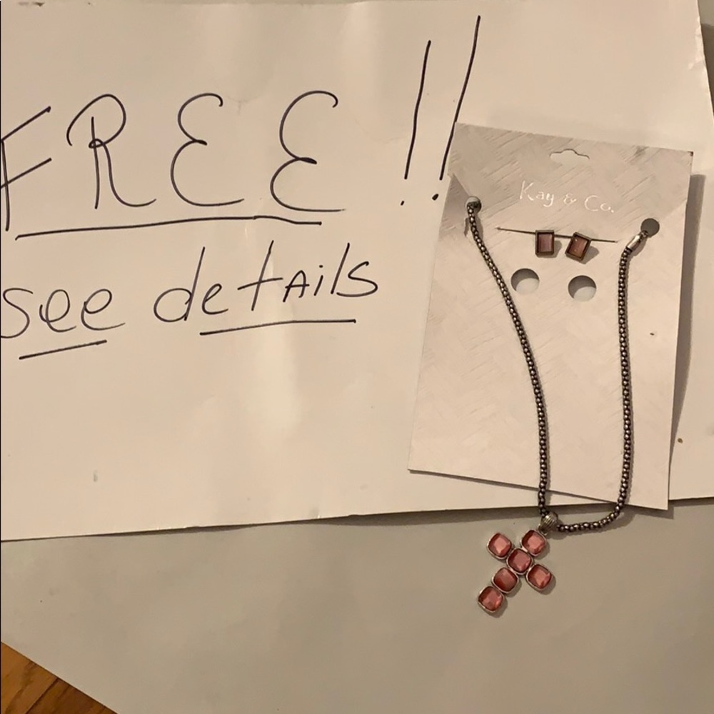 NWT. FREE!!**. Pink cross w/matching Post Earrings